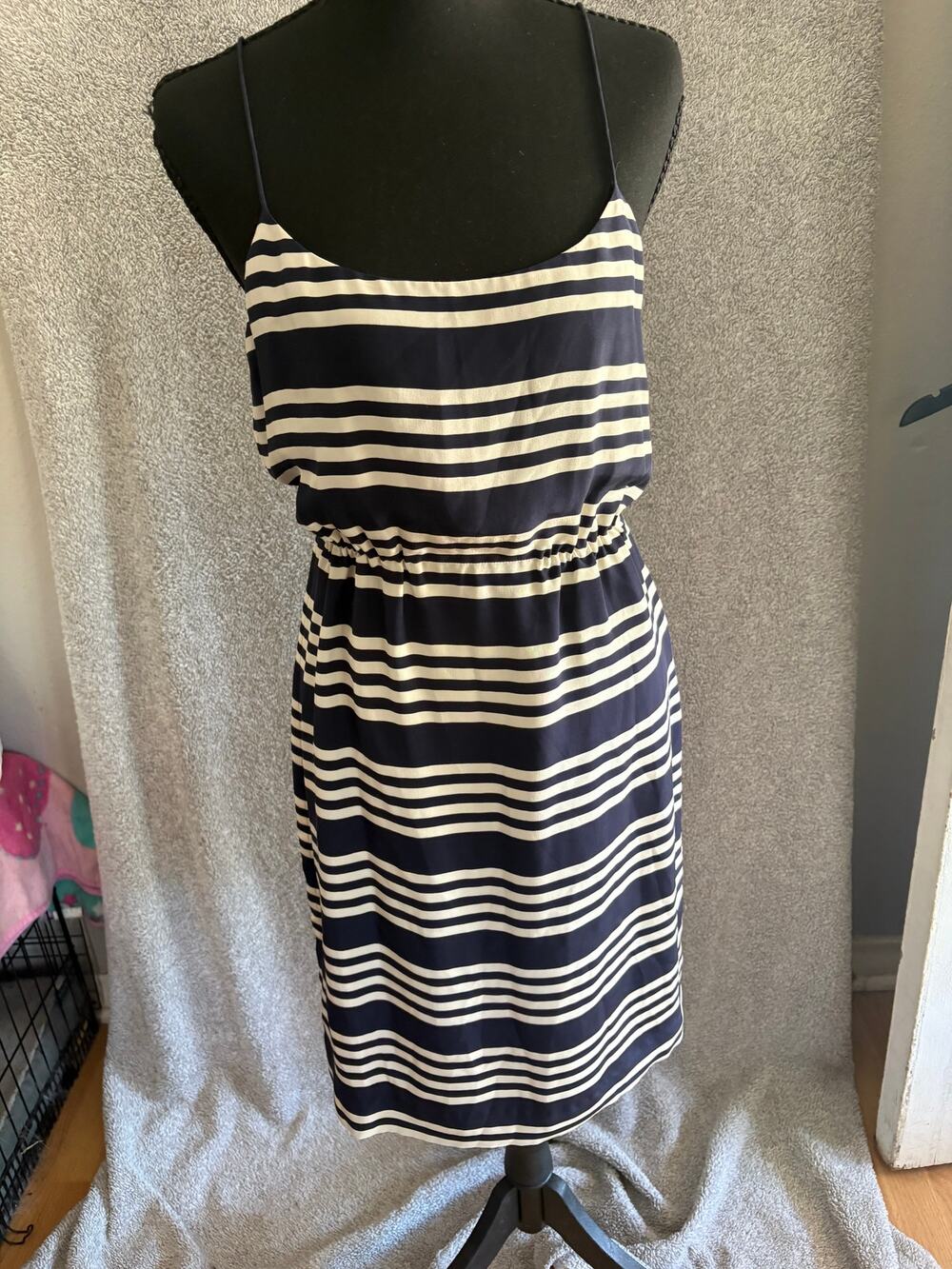J.Crew NWT Silk Striped Dress Size 2 Navy Ivory Coastal